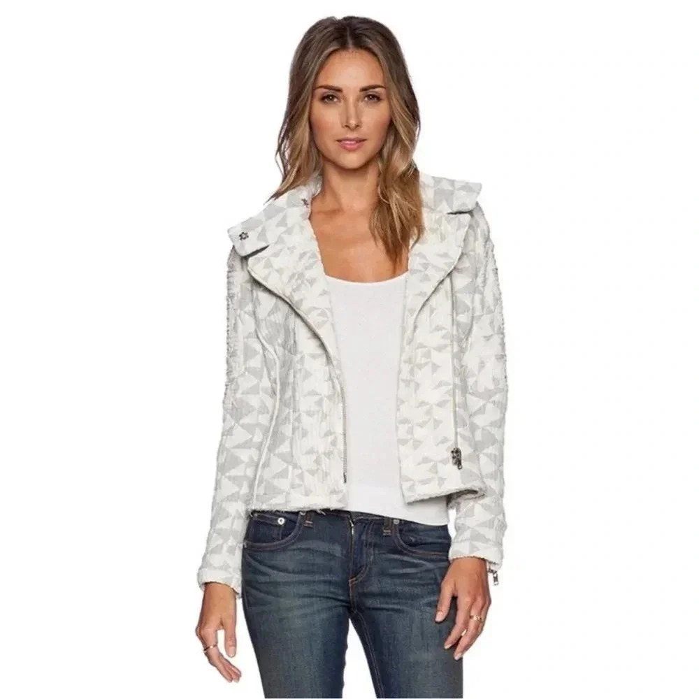 IRO Otavia textured quilted knit zip biker jacket multi Size 38 Size M